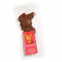 Bespoke chocolate character lollipop in branded packaging