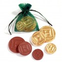 Assorted sizes bespoke chocolate coins in organza bags
