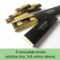 8 chocolate bricks in a window box with sleeve