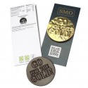 Generic chocolate coin on a corporate branded card.