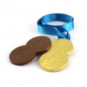 Corporate Logo Shape chocolate medal witha colour ribbon