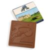 3l4f8403_v2 A square chocolate piece features a golf course design and "Drive It" text alongside a box adorned with golf imagery and the phrase "Drive It Home with Me," from the Any Size Customised Chocolate Bar.