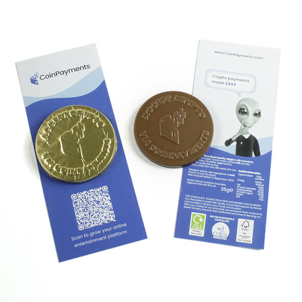 Chocolate coin on a card