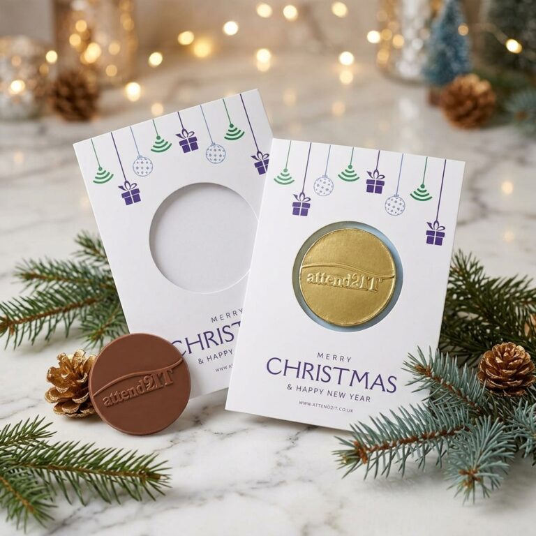 For the ultimate Corporate Christmas Chocolate Gifts, a bespoke chocolate Christmas card with a festive background, is the perfect gift.