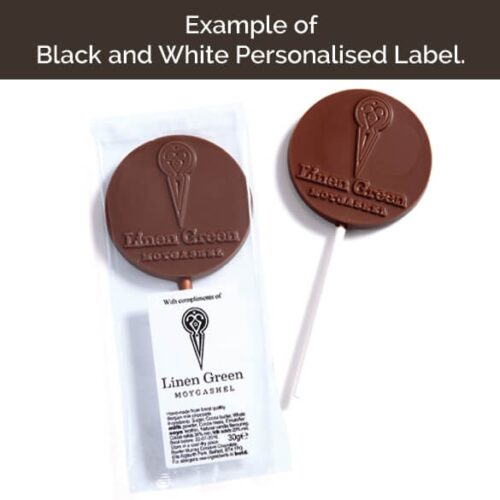 The Pregnant Lady Lollipop, labeled with "Linen Green Moygashel," is displayed in both clear packaging and without it.