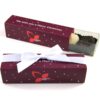 Two Christmas 4 Chocolate Personalised Finger Boxes showing a purple design with white polka dots and "Cherry Pick People" logo, each adorned with a white ribbon. One box is open, revealing a clear compartment holding a truffle.