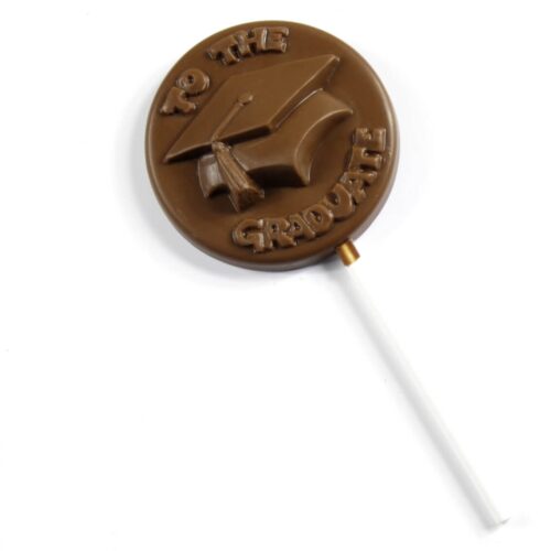 Chocolate Graduate Lollipop featuring "To the Graduate" and an embossed graduation cap.