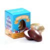 A blue and orange "Happy Easter" box with floral designs beside two Solid Chocolate Easter Eggs, one wrapped in gold foil and one partially unwrapped.