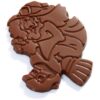 The Chocolate Witch is a chocolate shaped like a cartoon witch on a broomstick with engraved details.