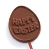 happy_easter_egg_naked Happy Easter Egg Lollipop, a chocolate treat shaped like an egg, features "Happy Easter" on it.