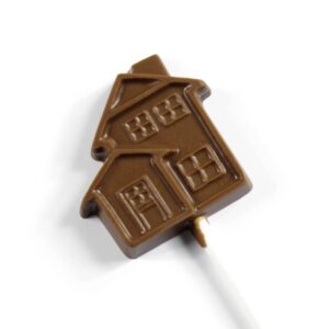 A house-shaped chocolate on a lollipop stick called House Lollipop.
