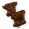 rudolph_lollipop_v2 The Rudolph Lollipop features chocolate molded into the shape of a reindeer with antlers, wearing a scarf and hat.