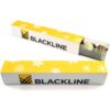 Two rectangular "BLACKLINE" boxes with a Christmas theme are shown, one open to reveal chocolates. The design features yellow and white colors with snowflakes. Product: Christmas 6 Chocolate Personalised Finger Box.