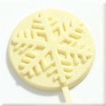 snowflake A round, white Snowflake Lollipop featuring an embossed snowflake design.