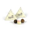 Two triangular boxes featuring the University of Strathclyde Glasgow logo display three assorted truffles in front, from the Personalised Christmas 3 Chocolate Box.