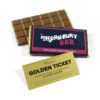 The Golden Ticket Bar - Medium is partially unwrapped to reveal chocolate, with a "Golden Ticket" beside it offering a £5 coffee voucher.