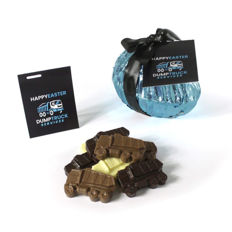 Dump Truck Shaped White and Milk Chocolates for Dump Truck Company