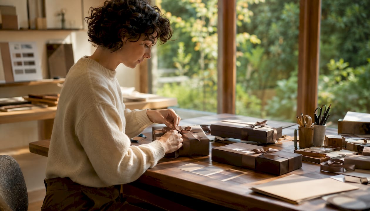 Designer arranging luxury chocolate packaging