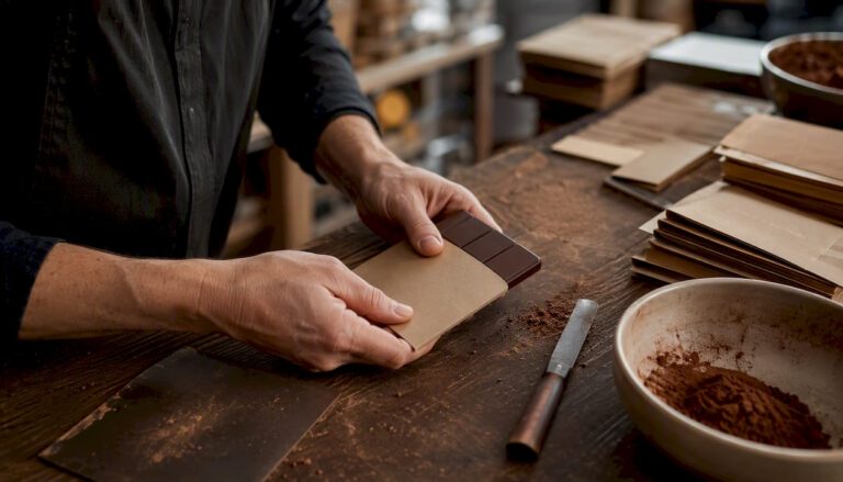 Chocolatier wrapping bespoke chocolate bar